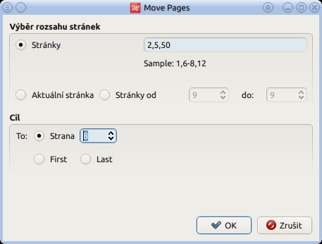 Možnosti při přesunu stránek