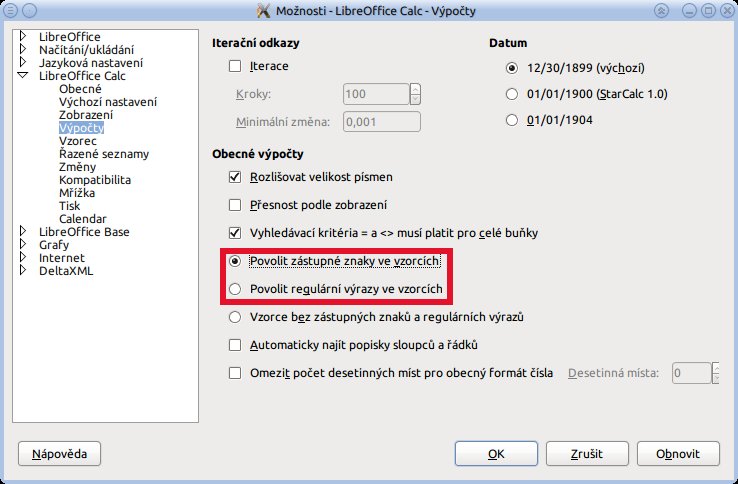 Povolení zástupných znaků v Calcu﻿