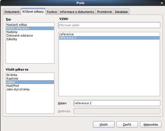 Vložení reference na křížový odkaz﻿