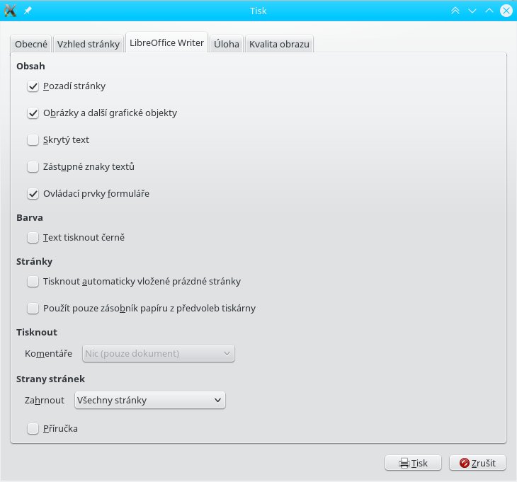 Tiskový dialog LibreOffice