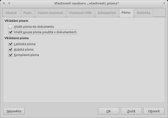 Nové možnosti v dialogovém okně pro vkládání písem