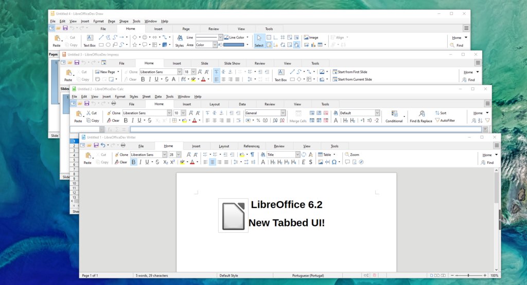 Nová podoba uspořádání Notebookbar (Release Notes LibreOffice 6.2)