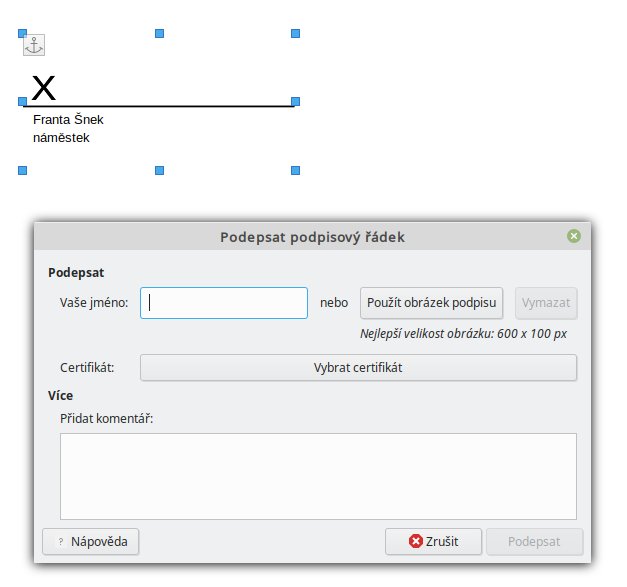 Možnost přidání obrázku do podpisového řádku