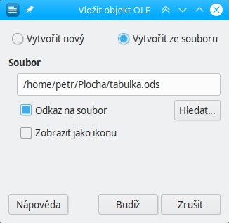 Propojení OLE objektu se zdrojovým souborem