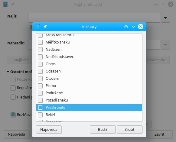 Použití okna Najít a nahradit – vyhledávání podle atributů