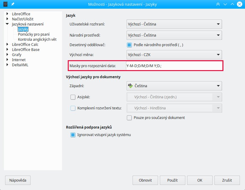Nastavení masky pro rozpoznání datumu