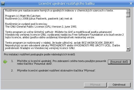 Zobrazenie licencie počas inštalácie rozšírenia