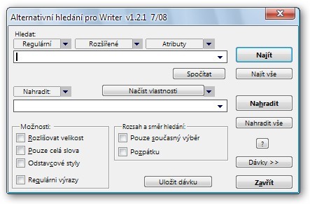 Alternativní hledání pro Writer