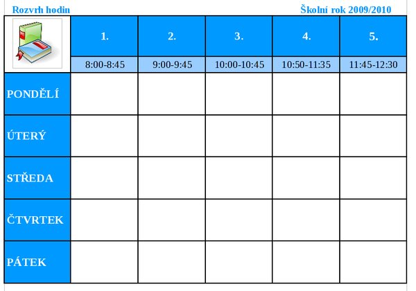 Rozvrh hodin pro nižší stupeň základní školy