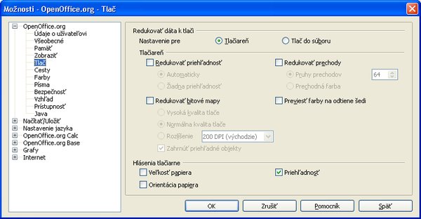 Možnosti OpenOffice.org | Tlač