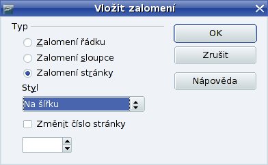 Volba zalomení stránky