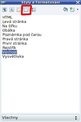 Otevřené okno Styly a formátování