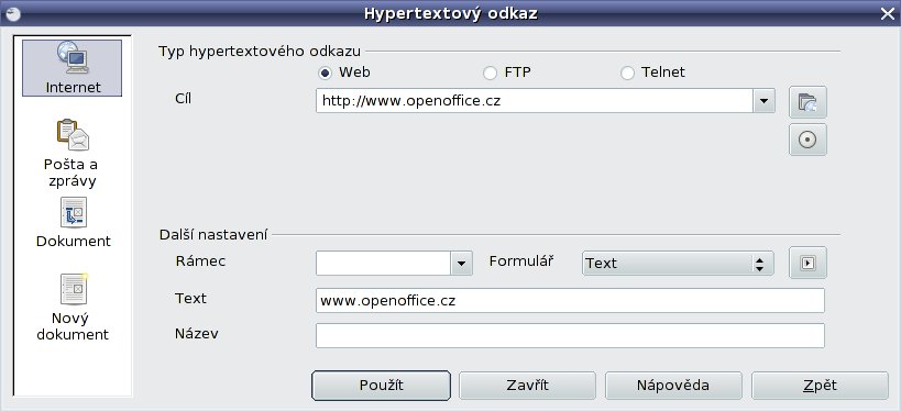 Okno voleb hypertextového odkazu