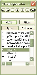 Možnosti vkladania špeciálnych znakov