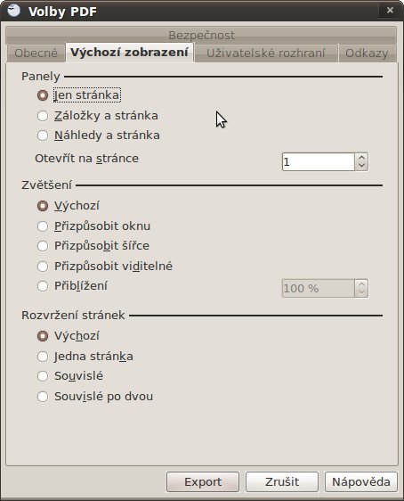 Volby PDF – Výchozí zobrazení