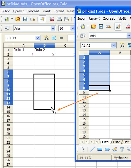 Kopírovanie buniek medzi dokumentami pomocou myši