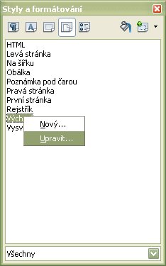 Výber možnosti úpravy štýlu strany