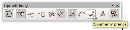 Panel nástrojů Upravit body, ikona Souměrný přenos je vybrána, Plynulý přenos je vlevo od ní