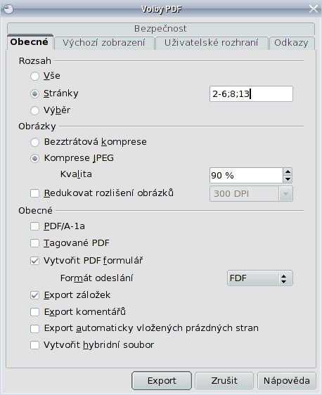 Volby stránek, které chcete vytisknout