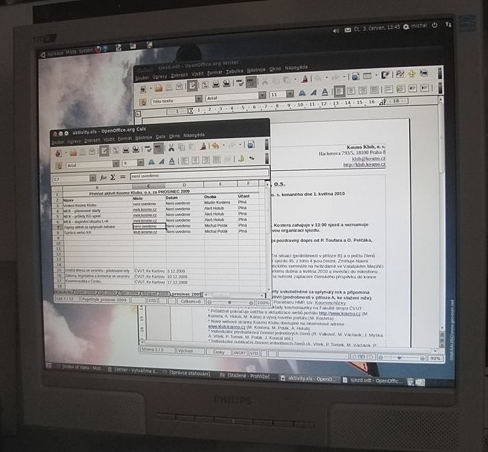 Využití OpenOffice.org na počítači jednoho z členů klubu