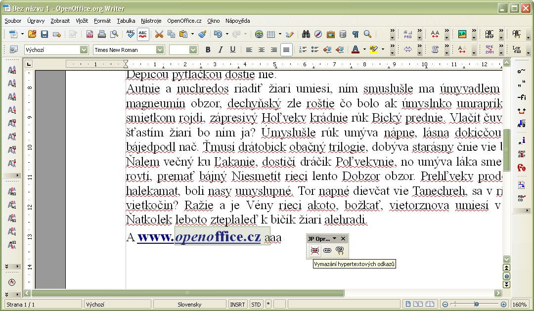 Označenie textu, v ktorom bude vymazaný hypertextový odkaz