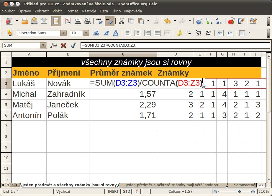 Jak udělat průměr známek?
