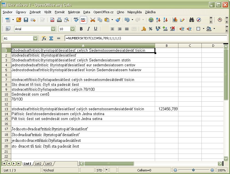 Ukážka použitia funkcií NUMBERSKTEXT a NUMBERCSTEXT