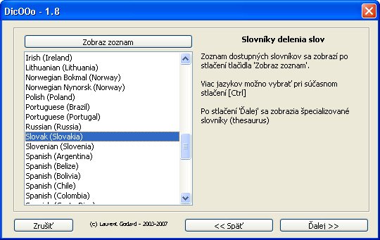 Výber slovníkov pre delenie slov