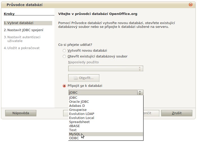 Zdrojem pro novou databázi bude databáze MySQL