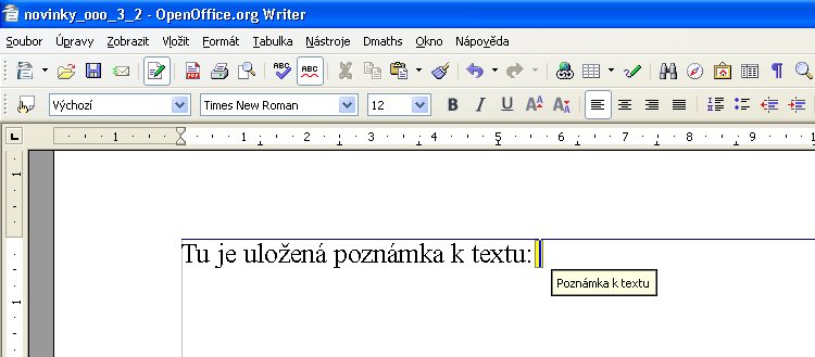 Poznámka v texte vo verzii OpenOffice.org 2.4.1