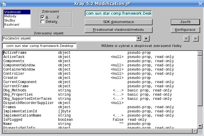 Zobrazené vlastnosti premennej „StarDesktop“ v Knižnici „XrayTool 5.2“