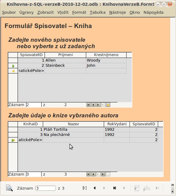 Hotový formulář s nově zadanou knihou