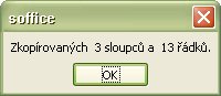 Oznam o počte skopírovaných stĺpcov a riadkov