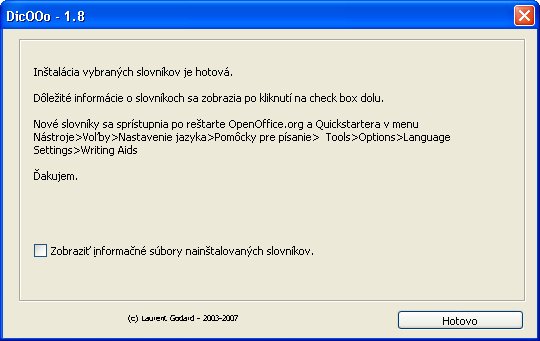 Dokončenie inštalácie slovníkov