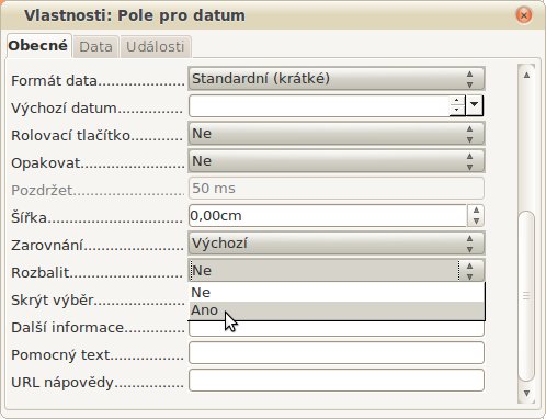 Nastavujeme hodnotu volby Rozbalit na Ano