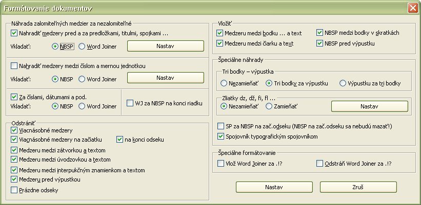 Pracovné okno „Formátovanie dokumentov“