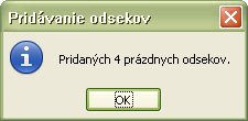 Informácia o počte pridaných prázdnych odsekov