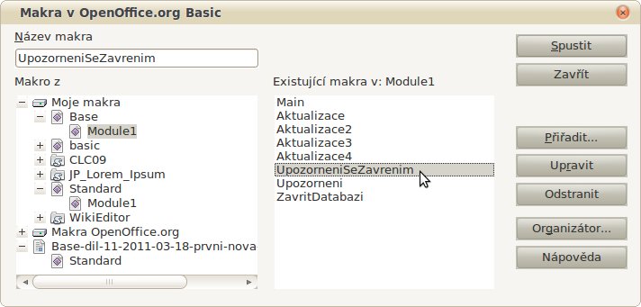 Obrázek č. 1: Dialogové okno Makra v OpenOffice.org Basic