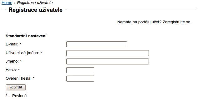 Registrace uživatele