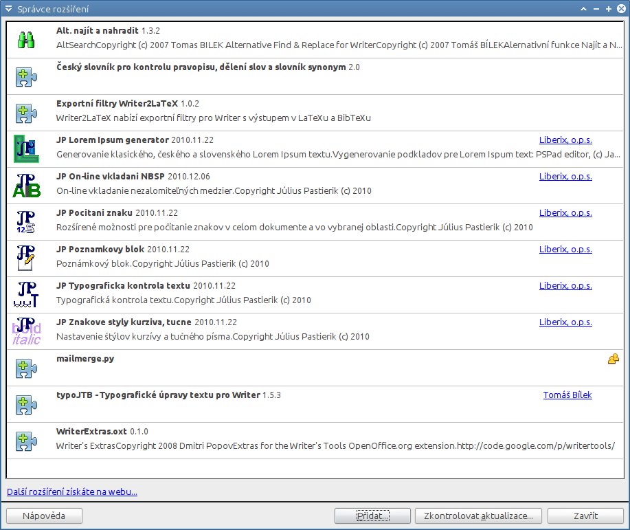 Správce rozšíření OpenOffice.org 3.2.1