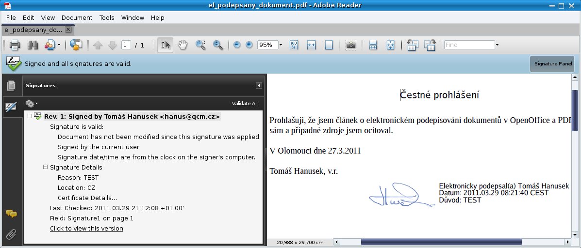 Potvrzení platnosti elektronického podpisu u PDF v Adobe Readeru, Linux