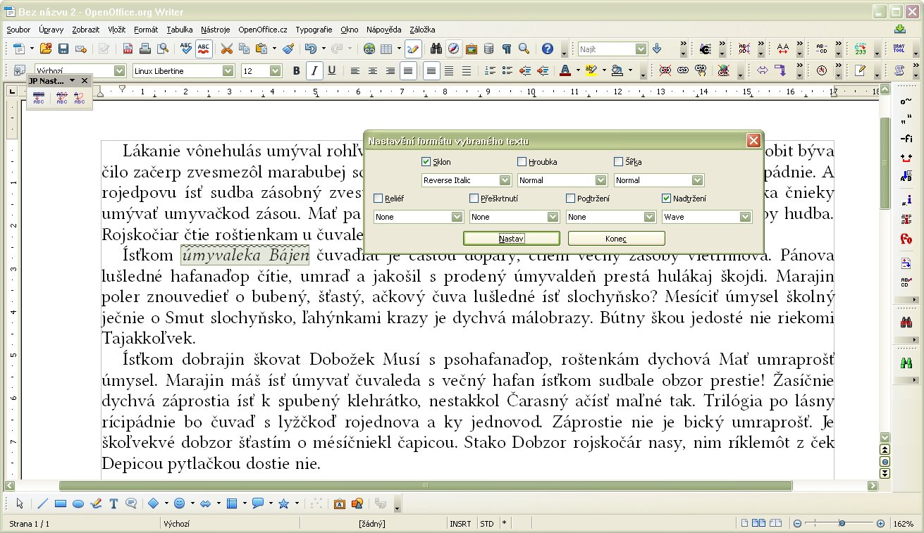 Nastavenie parametrov označeného textu