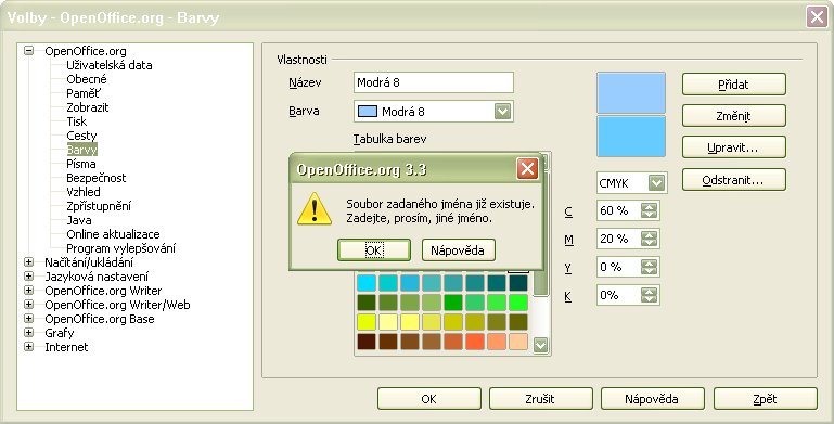 Pokus o pridanie farby s už existujúcim pomenovaním