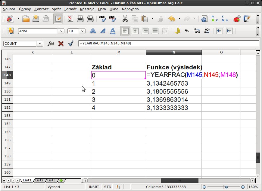YEARFRAC – příklad