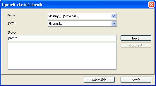 Manuálne vloženie slovíčka do slovníka