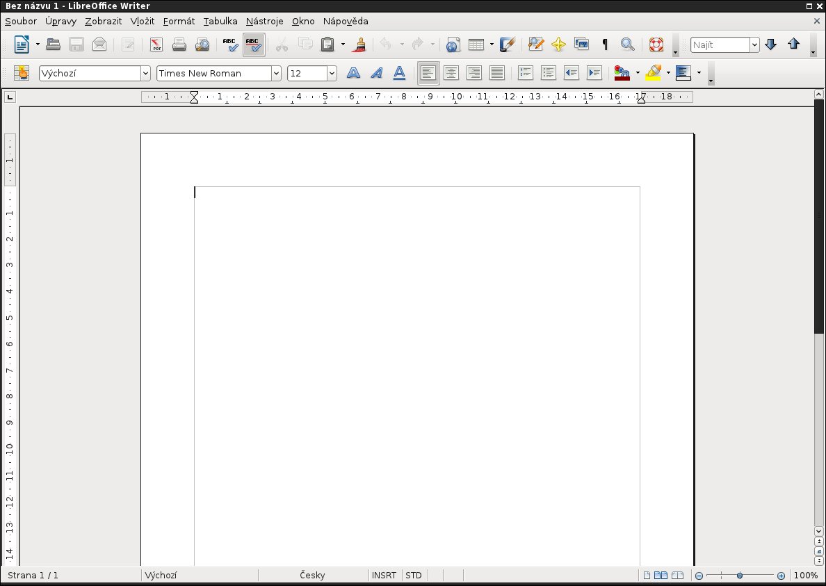 Takto vypadá LibreOffice Writer 3.3.3 ve výchozí konfiguraci