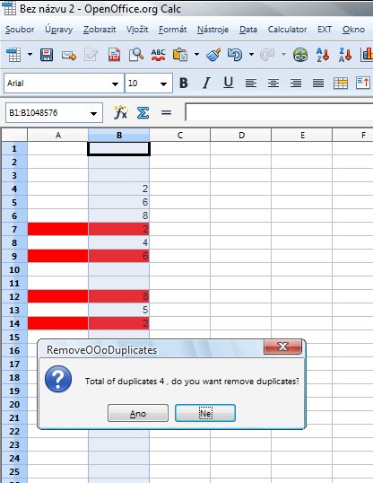 Před odebráním duplicitních hodnot se tyto označí a vyžaduje se potvrzení operace