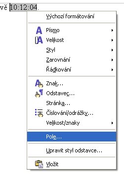 Kontextová nabídka, úprava pole