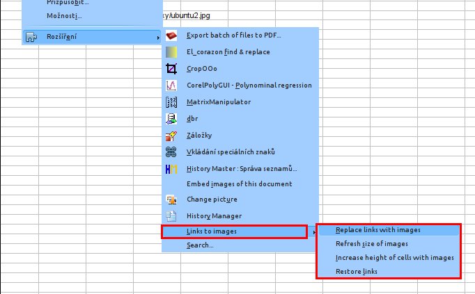 Nabídka doplňku Links to images