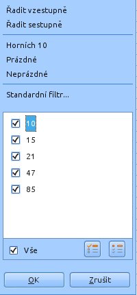 S pomocí automatického filtru lze jednotlivé sloupce řadit